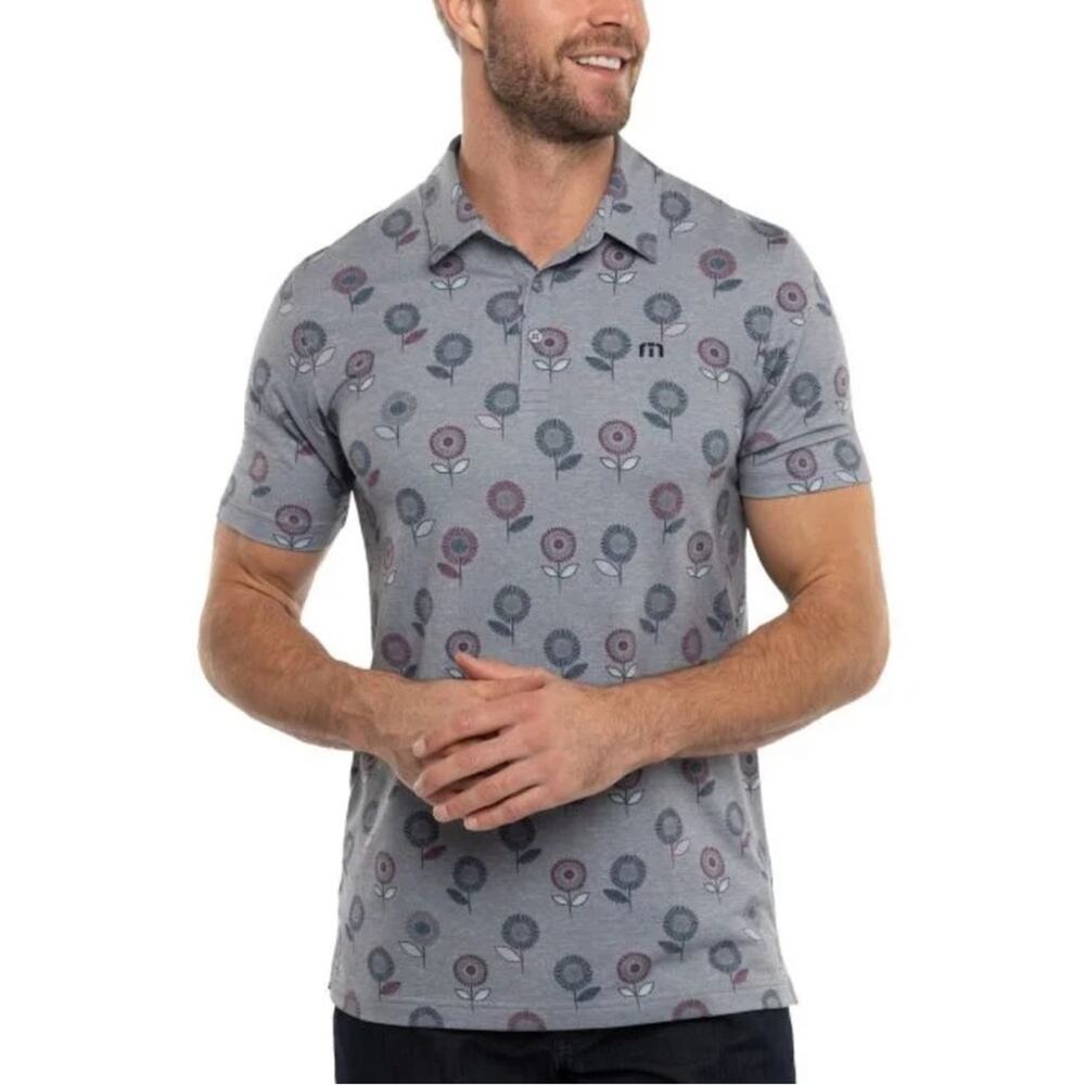 NWT TRAVIS MATHEW Preboarding Gray Floral Golf Polo Short Sleeve Shirt Men’s - Picture 9 of 9
